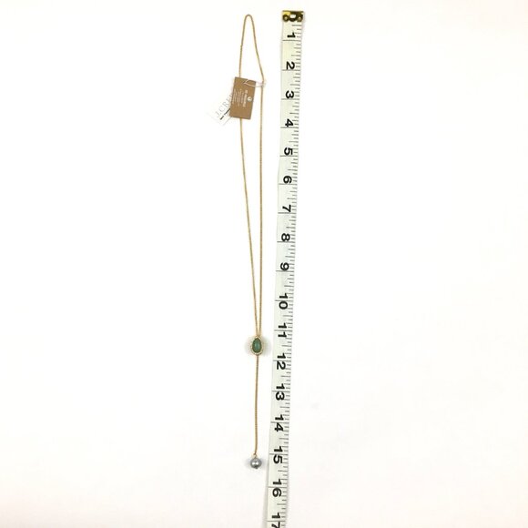 NEW! J. CREW Gold-plated stone and freshwater pearl drop necklace Green Apple - Picture 2 of 7
